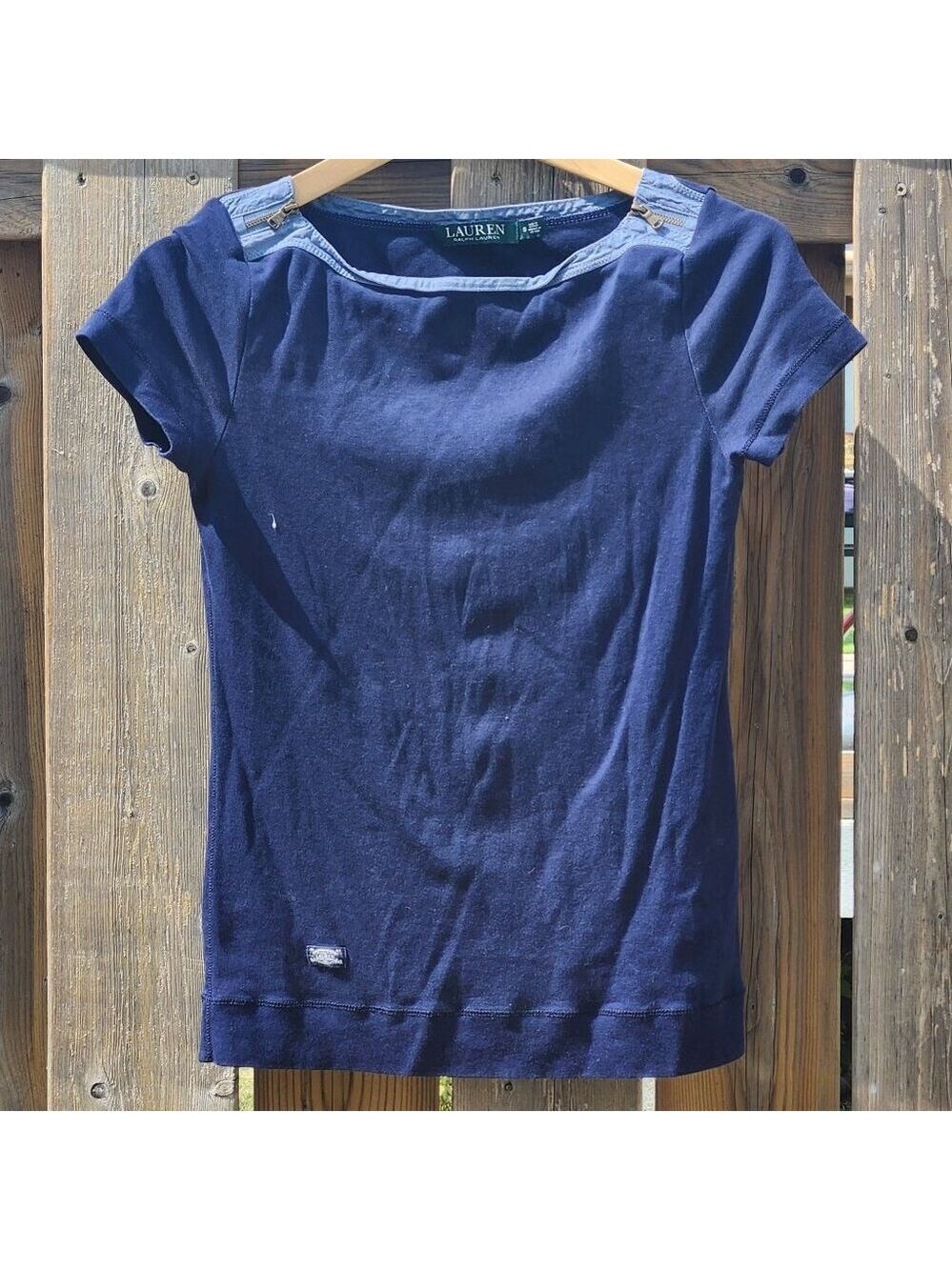 Lauren Ralph Lauren T-shirt Women's Size Small ATTRACTIVE NECKLINE Navy Blue